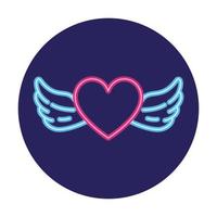 heart with wings in neon light, valentines day vector