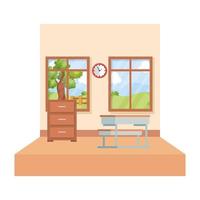 aula escolar con cajón y ventana. vector