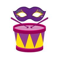 Isolated mardi gras drum and mask vector design