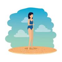 hermosa mujer con traje de baño en la playa vector