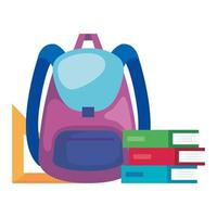 school bag supply with books and rule vector