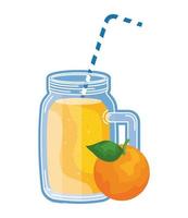 juice orange fruit beverage jar with straw vector