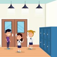 little students group in the school scene vector