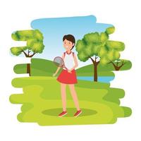 happy athletic girl with racket tennis in the camp vector