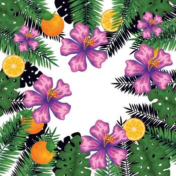 exotic leafs and flowers with oranges pattern vector