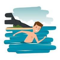 young boy shirtless swiming in the sea vector