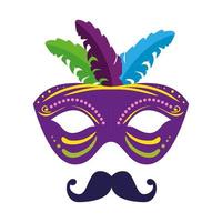 Máscara de mardi gras aislada y diseño de vector de bigote