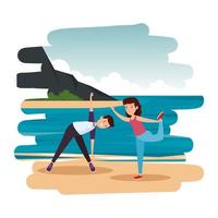 athletic couple practicing exercice on the beach vector