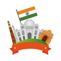 indian buildings monuments with flags vector