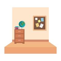 school classroom with with drawer and world map vector