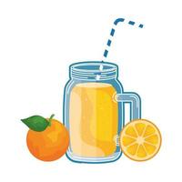 jugo de naranja tarro de bebida de fruta con paja vector