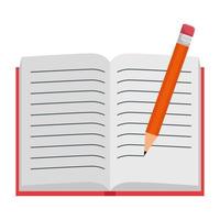 text book open with pencil writing vector