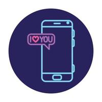 smartphone with speech bubble in neon light, valentines day vector