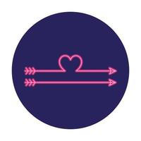 arrows with shape heart in neon light, valentines day vector