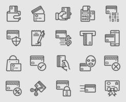 Credit card line icons set vector