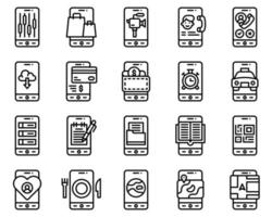 conjunto de iconos vectoriales de aplicaciones móviles, orzuelo de línea vector