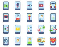 Mobile application vector icon set, flat stye