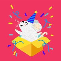 ratón en la ilustración de vector de dibujos animados de caja de regalo