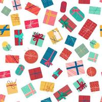 Cajas de regalo de Navidad con cintas de patrones sin fisuras vector