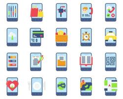 Mobile application vector icon set, flat stye