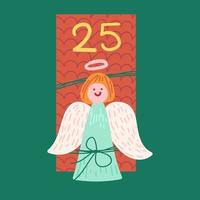 Christmas gift with angel flat vector illustration