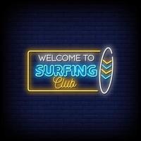 bienvenido al club de surf letreros de neón estilo texto vector