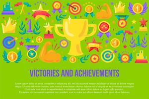 Victories and achievements flat banner template vector