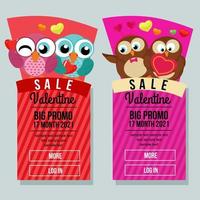 banner vertical de venta de san valentín con elementos de aves vector