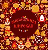 Vector set on the theme of the Russian holiday Carnival. Translation from Russian-Shrovetide or Maslenitsa wide.