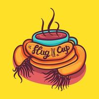 Hand Drawn Mug with Hot Drink Cocoa Braided Scarf vector