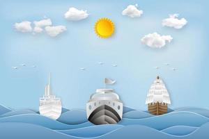 Paper art cut and digital craft style of the boats vector