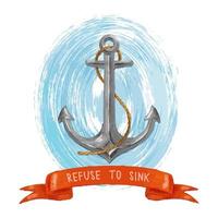 Sea anchor and ribbon in watercolor style vector
