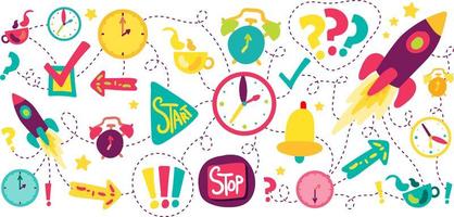 Time management dash line illustrations set vector