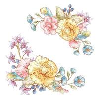 Watercolor Style Vintage Floral Bouquets vector