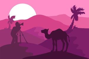 Wildlife, nature photographer flat vector illustration