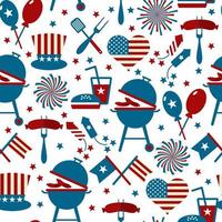 Fourth of July Party and memorial day icons. Seamless pattern.