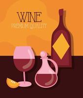 wine premium quality poster with bottle and cup vector