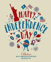 4 de julio, saludo del día de la independencia de Estados Unidos. 4 de julio diseño tipográfico. utilizable para tarjetas de felicitación, pancartas, impresión e invitación. vector
