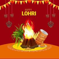 Happy lohri celebration greeting card or banner vector