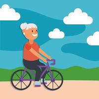 old woman riding bicycle, active senior character vector