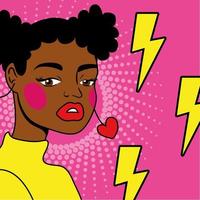 young afro woman with power ray pop art style vector