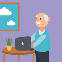 old man using laptop, active senior character vector