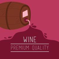 cartel de vino de primera calidad con barril.