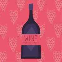 cartel de vino de primera calidad con botella y uvas. vector