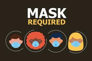 mask required banner with people wearing masks vector