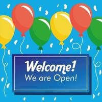 Business reopening and welcome banner with balloons vector