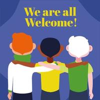 we are welcome lettering with interracial men vector