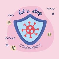 lets stop corona virus lettering campaign with safety shield vector