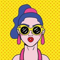 young woman wearing sunglasses pop art style vector