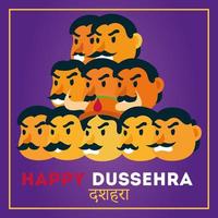 happy dussehra celebration with demon ravana of ten heads square frame vector